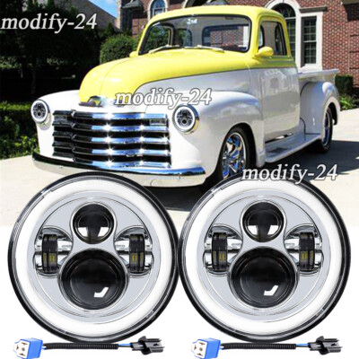 Pair Of 7 Inch Round LED Headlights With Chrome Halo - Hi/Lo Beam & DRL For Chevy C10 C20 C30 Trucks 11 thumbnail image