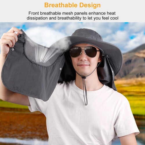 UPF50+ Fishing Bucket Hat Wide Brim & Detachable Neck Flap for Hiking Travel - Picture 11 of 23