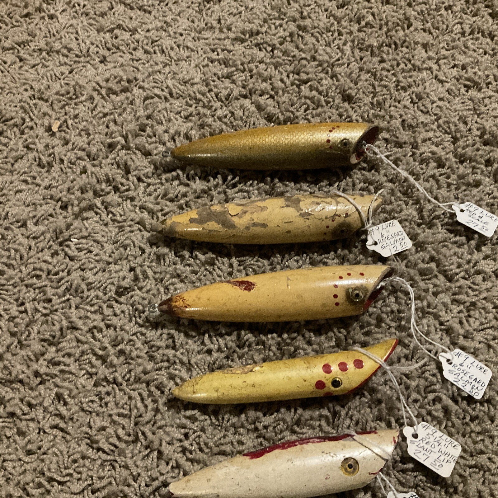 Vintage Lot of 8 Wooden Salmon Fishing Plugs. Martin Lucky Louie Minser
