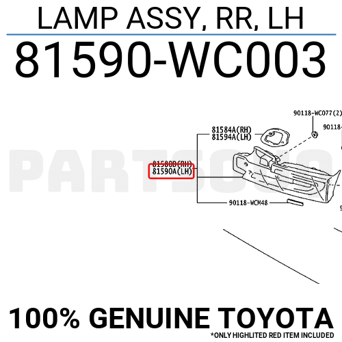 81590WC003 Genuine Toyota LAMP ASSY, RR, LH 81590-WC003 | eBay