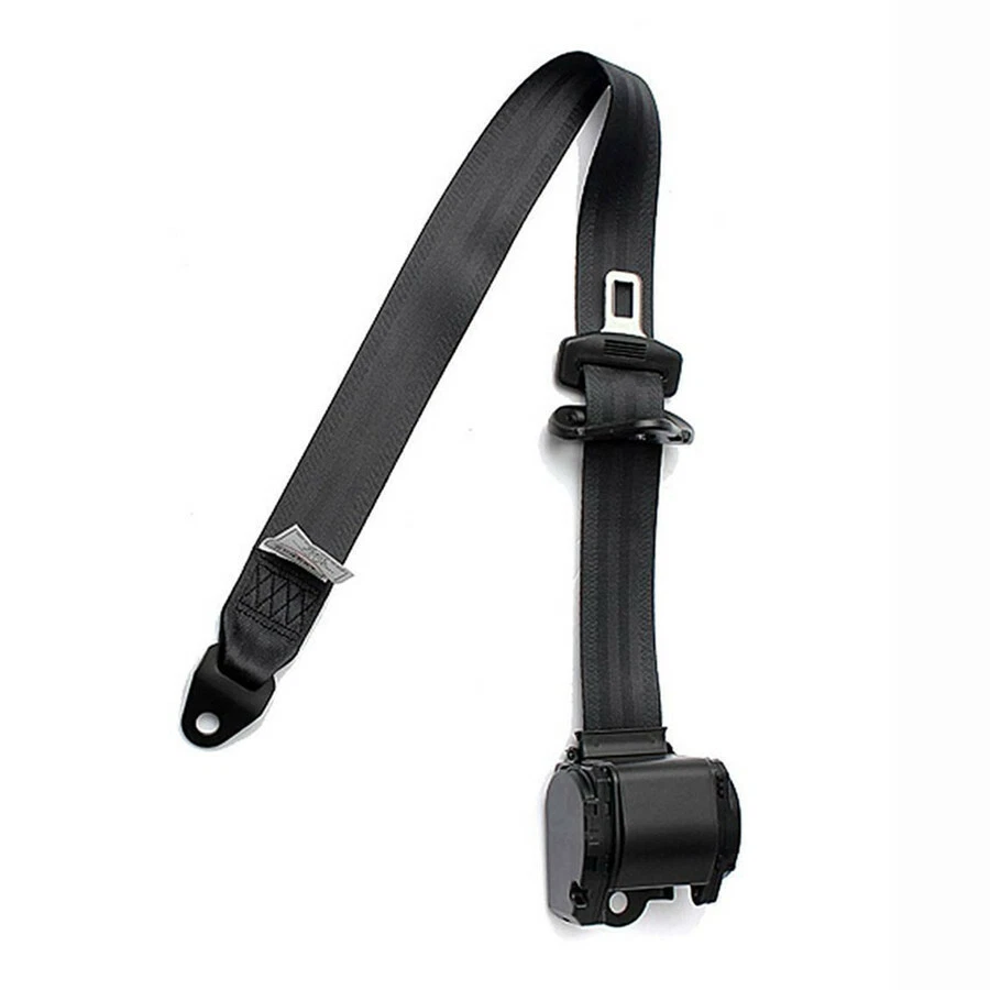 Black 3Point Car Seat Belt Retractable Adjustable Safety Belted W/ Warning Cable - Image 2 of 4