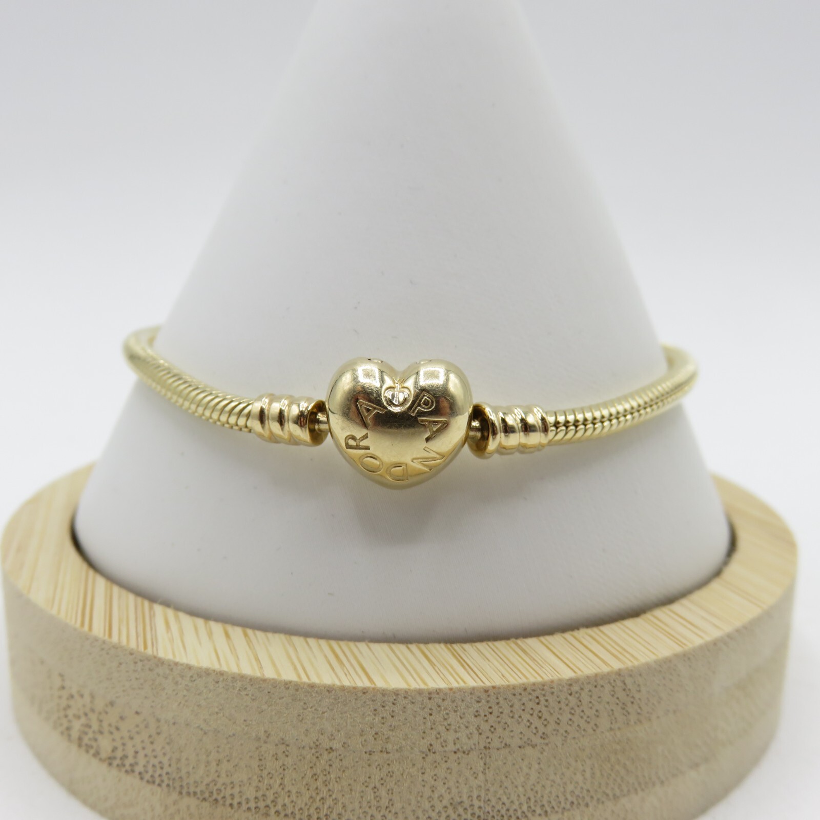 Pandora 14K Yellow Gold Heart Clasp Snake Chain Bracelet