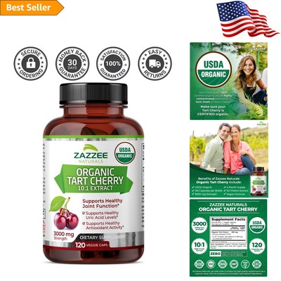 High-Potency 3000 mg Tart Cherry Extract Capsules - Certified Organic & Vegan
