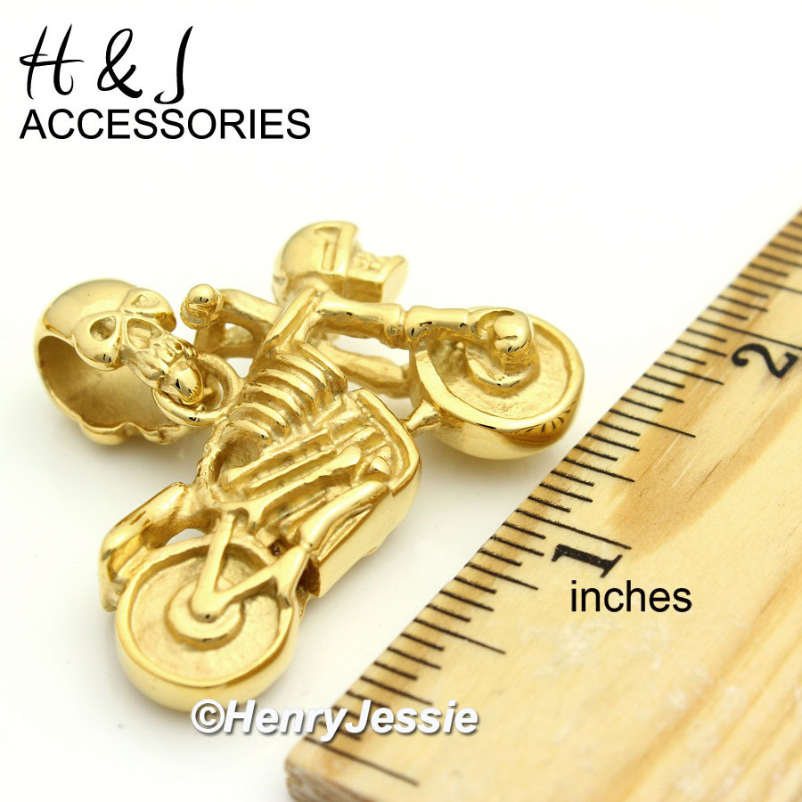 MEN Stainless Steel Gold Plated Skull Heads Motorcycle