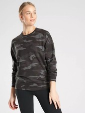 Athleta Studio to Street Camo Cotton Blend Crew Neck Pullover Sweatshirt Size LT