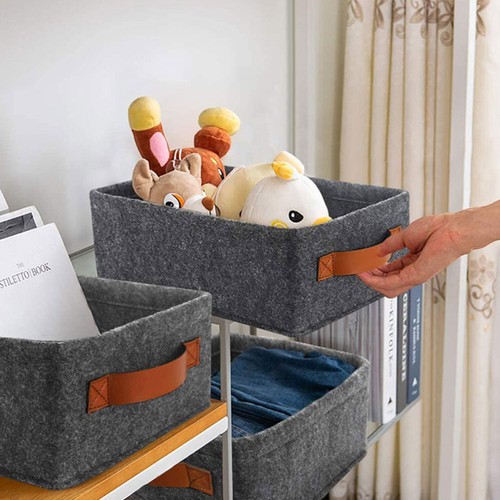 1Pc Folding Storage Basket Grey Felt Box for Toys Books and Office Supplies
