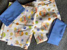 Dumbo Disney Curtains Lot of 2 Baby Cartoon Fabric Blue White Circus Balls Ties