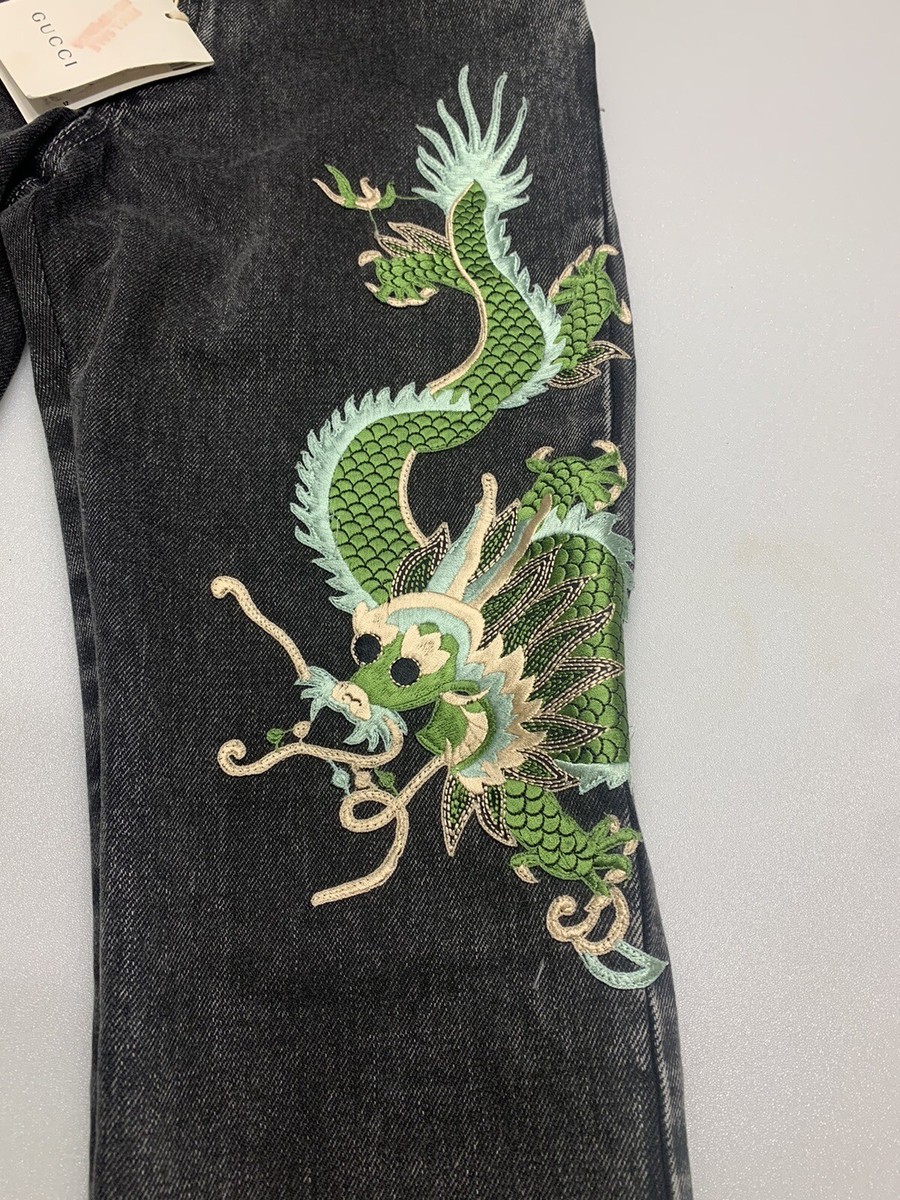 Gucci Embroidered Dragon Jeans Black Multi Washed Denim Size 12 | eBay