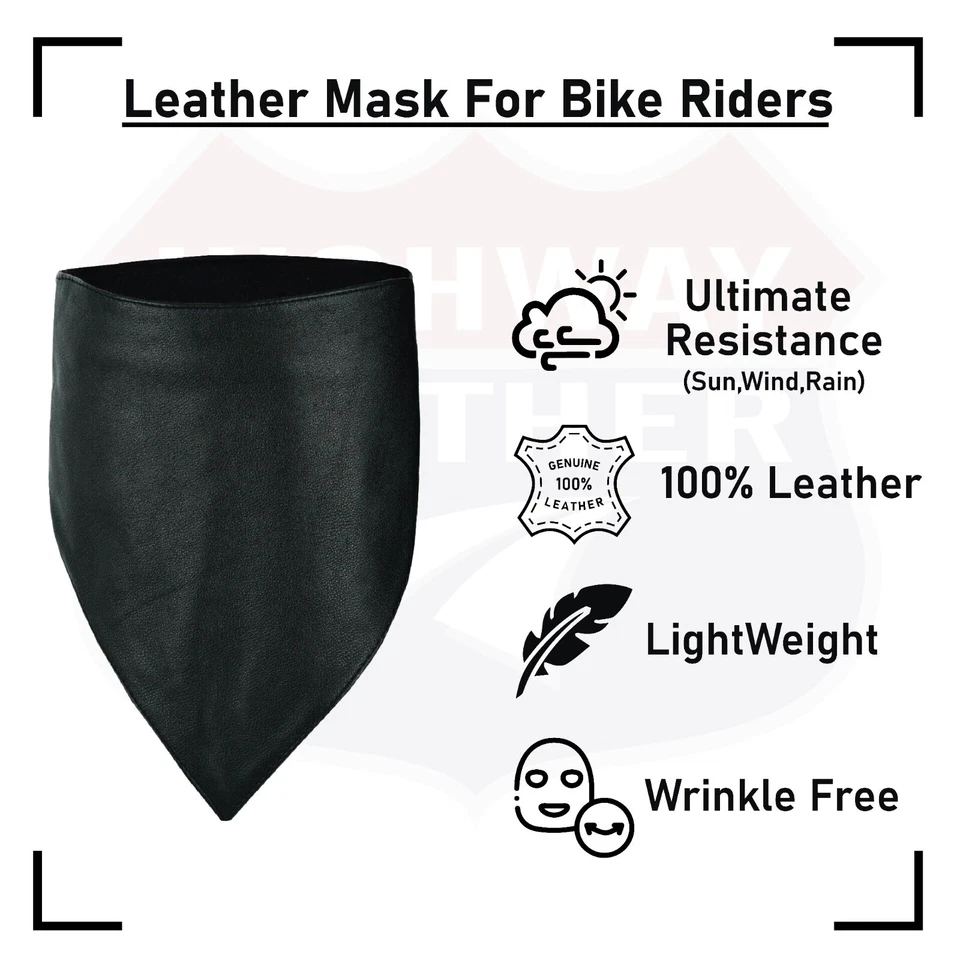 HIGHWAY LEATHER Facemask Motorcycle Leather Half Face Mask 100% Natural Buffalo  - Image 3 of 4