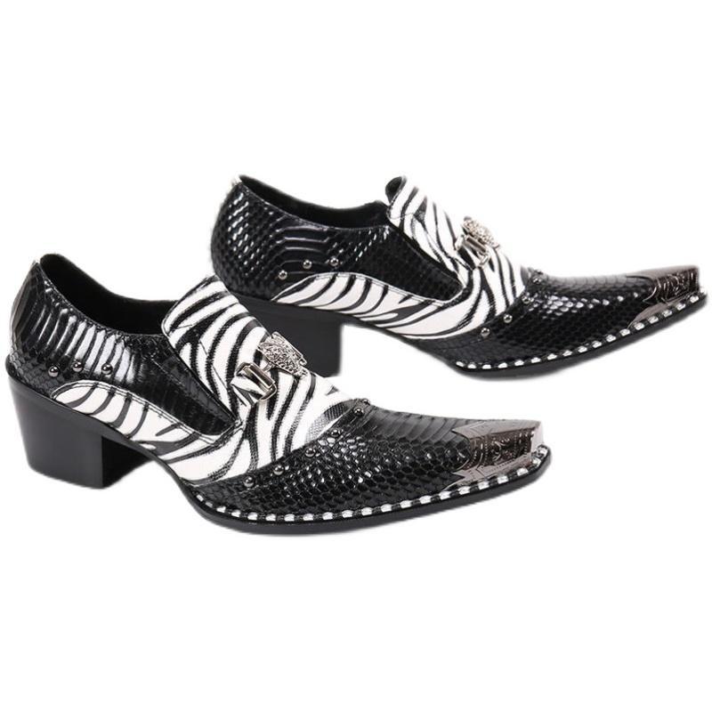 SAOLA Scarpe da sposa uomo inglesi metallo a punta eleganti fibbia slip on stampa bianca nuove