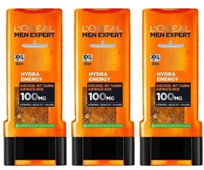   Loreal Men Expert Hydra Energy Duschgel Aufwach Kick mit Taurin XXL 3x 400ml  