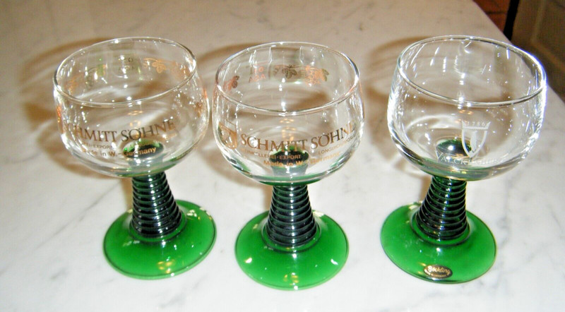Bockling Valckenberg 1786,(1) & Schmitt Sohne wineglass, green beehive stem(2) 3