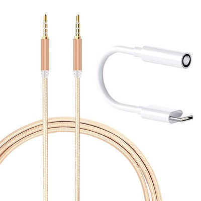 Durable Type C to 3.5mm Audio Jack Cable and DAC Chip + Aux Cable f HTC U Ultra