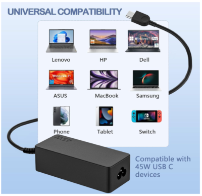45W USB-C Ladegerät für Lenovo Chromebook 100e 300e 500e c330 c340, ThinkPad T480 T480s T490 T490s und HP Chromebook, Dell Chromebook, ASUS Chromebook, acer Chromebook Adapter TYP-C