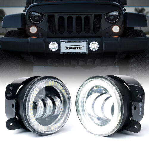 4" 60W LED Fog Light with WHITE Halo Angel Ring for 97-18 Jeep Wrangler - Photo 1 sur 6