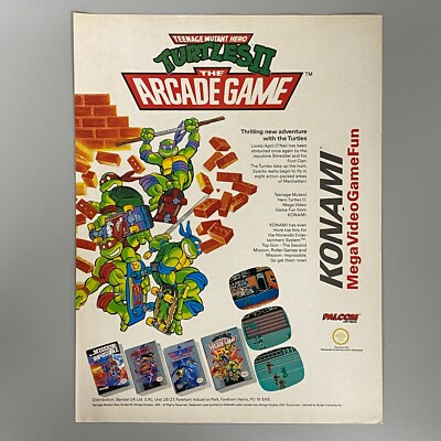 TEENAGE MUTANT HERO TURTLES II THE ARCADE GAME KONAMI 1992 VINTAGE RETRO WERBUNG