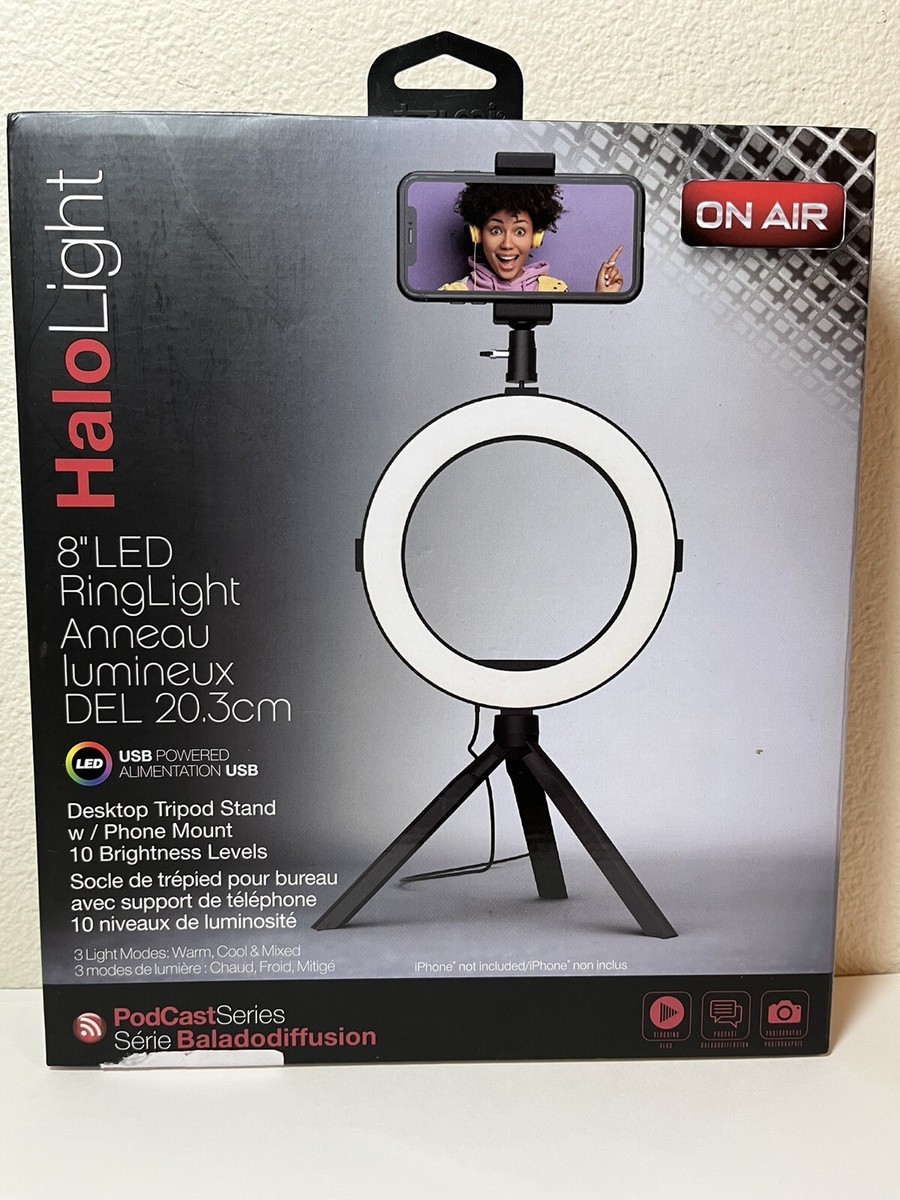 Tzumi On Air HaloLight 8” LED Ring Light Tripod Stand USB