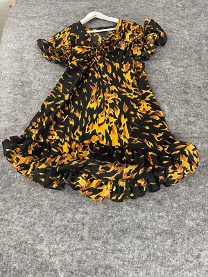 navy blue dress for baby girl Topshop Womens Dress 6 A Line Shift Floral Leaves Ruffle Short Sleeve N330
