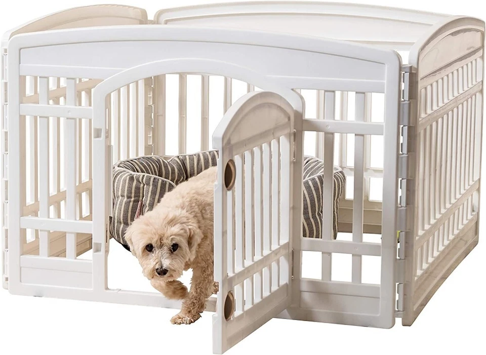 IRIS USA Parque Infantil para Perros, Parque Infantil para Mascotas de Ejercicio con Puerta, 4 Paneles, 24" H, Blanco Foto 4 de 4