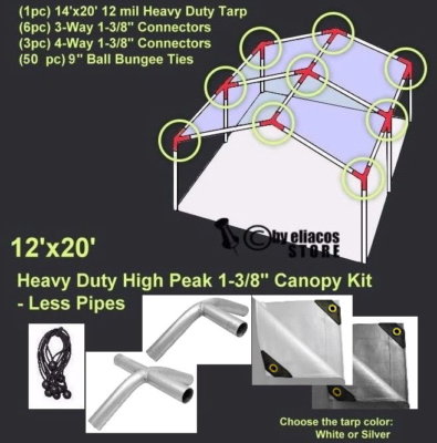 12 X20 Heavy Duty 1 3 8 High Peak Carport Canopy Kit Pipe