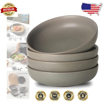 Matte Gray Stoneware Salad Bowls Set for Pasta, Soup & More - 34 oz Each