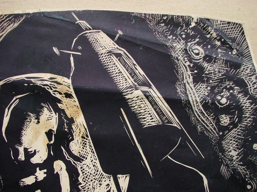 Ukrainian Soviet USSR Linocut realism space Baby infant astronaut rocket - Picture 7 of 7