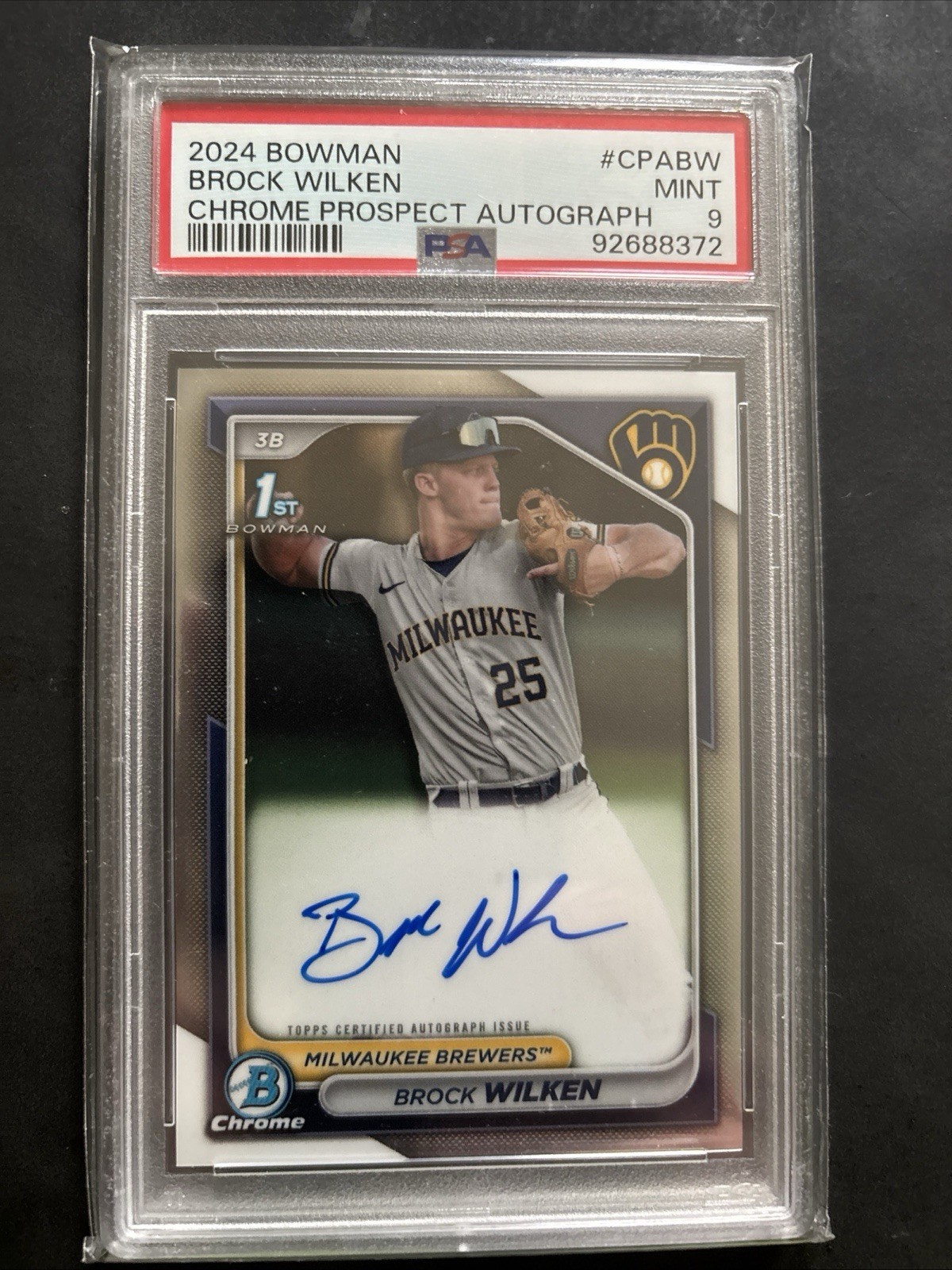 2024 Bowman Chrome Prospect Autographs Brock Wilken PSA 9 1st Bowman Auto