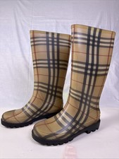 Burberry Haymarket Check Rain/SnowBoots Women Nova Rubber Brown Italy Size 37/4