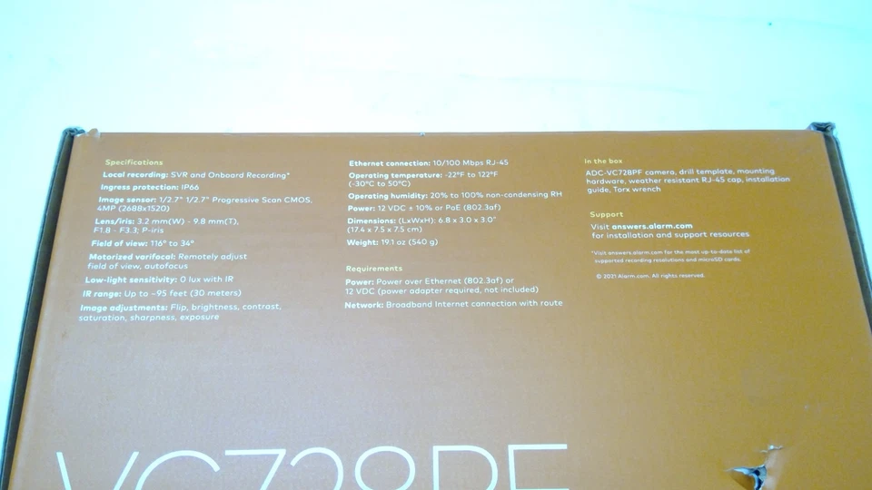 Alarm.com ADC-VC728PF 4MP PoE Bullet Camera w/ Motorized Varifocal Lens - Image 4 of 4