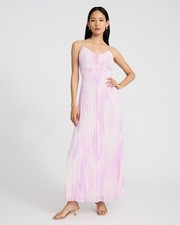 NEW EXPRESS $128 LILAC PRINTED PLEATED V-NECK SLEEVELESS MAXI DRESS SZ S SMALL