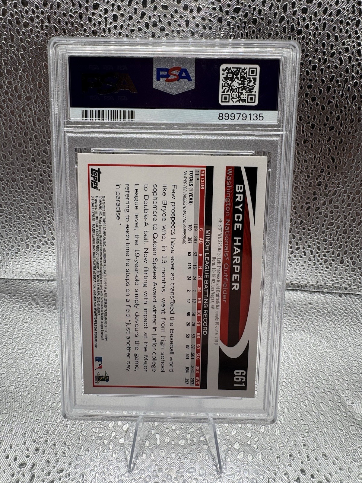 Topps 2012 Bryce Harper Screaming #661 Image Variation White Jersey RC PSA 9 view 2