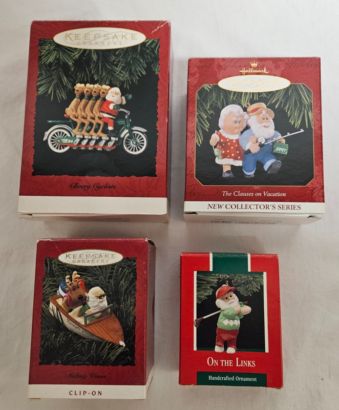 Lot of 4 Vintage Hallmark Keepsake Santa Claus Outdoor Activity Ornaments