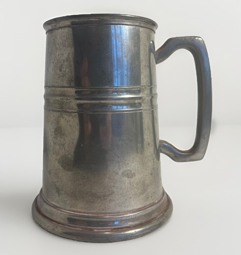 VINTAGE SHEFFIELD PEWTER BANDED TANKARD 1 PINT MADE IN ENGLAND STEPPED BASE
