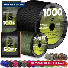 5/32" Paracord Rope 1000 - 1000ft / 200ft / 100ft / 50ft - Tactical Parac