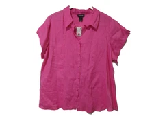 NWT Sz 18/20 Avenue Women's Shirt 100% Linen Pink COVERED BUTTON Fitted Camp