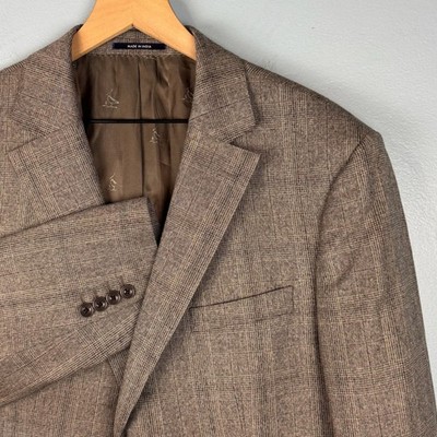 Charles Tyrwhitt Men 46R Brown Glen Check 120s Wool Slim Fit Blazer Sport Coat