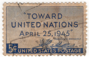Vintage U.S. Postage 5 cents TOWARD UNITED NATIONS postmarked Stamp