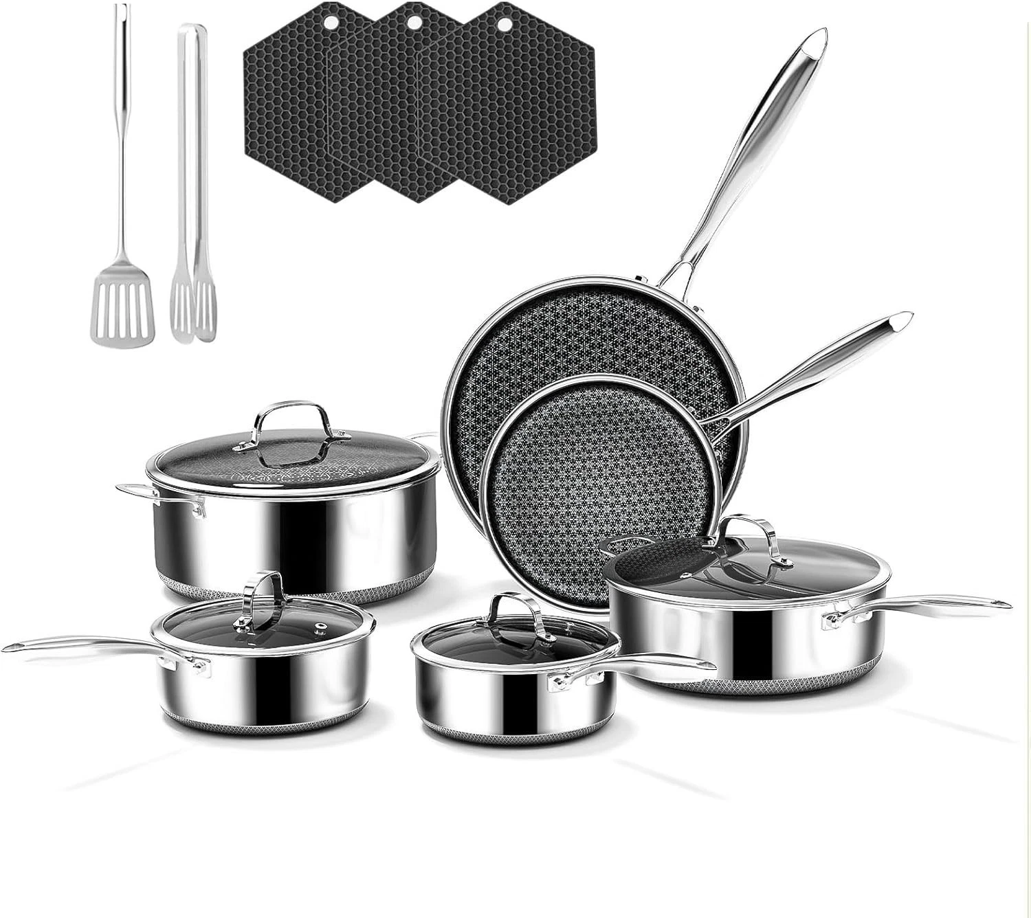 15-Piece 5 Ply Stainless Steel Cookware Set with Lids, Pots and Pans Set Non Sti