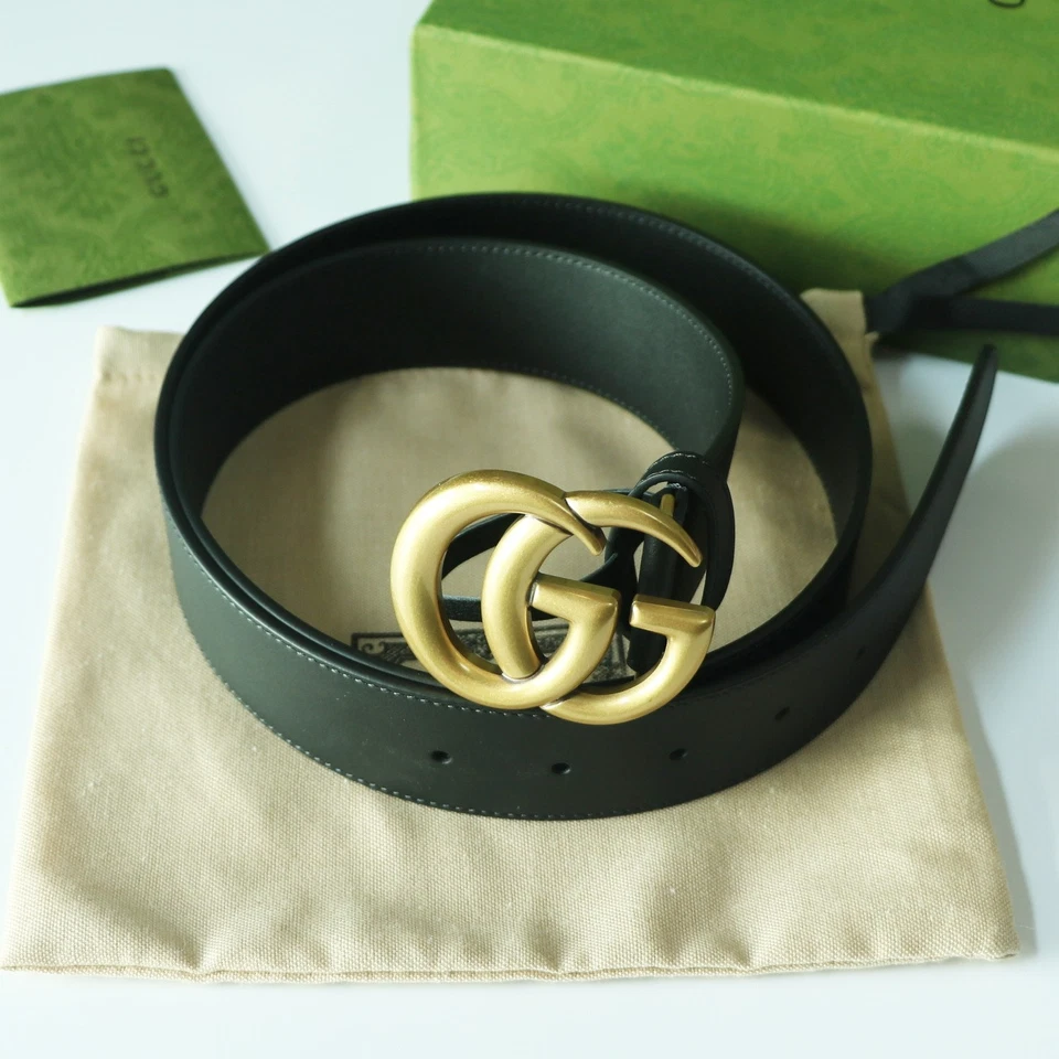 GUCCI  Black Leather Belt with Double GG Buckle 3.5cm width - Image 2 of 4