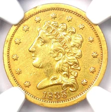 1838 Classic Gold Quarter Eagle $2.50 Coin - Certified NGC AU Details - Rare!