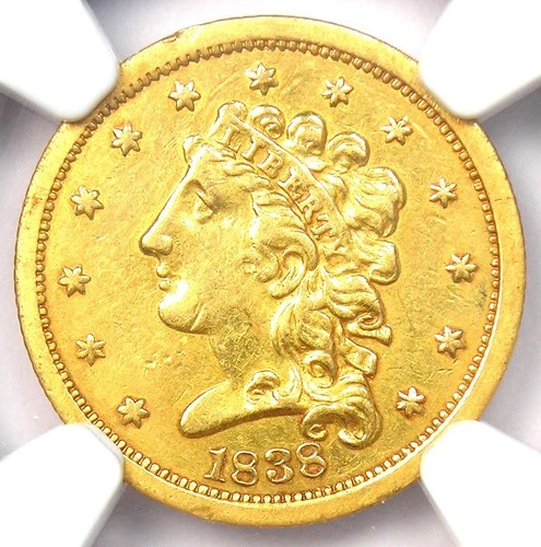 1838 Classic Gold Quarter Eagle $2.50 Coin - Certified NGC AU Details - Rare!