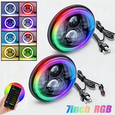 2x 7 Inch Round Rgb Led Headlights Halo Drl For Jeep Wrangler Jk Lj Tj Cj