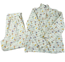Vintage Disney Pajama Set World Mickey Mouse Womens Medium Cotton PJs 90s AOP