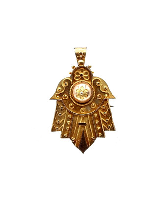 Etrusker Viktorianisch Revival 20k Gelbgold Anhänger Perle Draht Arbeit Schild 3,90g