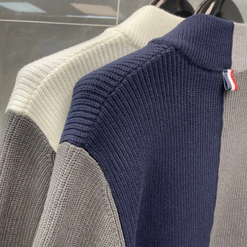 Thom Browne Mens Color Matching Stand-up Collar Striped Long-sleeved Jacket - Image 4 of 4