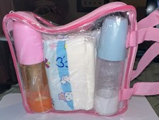 Baby Doll Feeding Set Bottles Diaper Bag Accessories Pretend Play Kit Pink Case