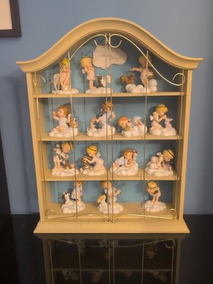 Franklin Mint Almost Angels Porcelain Figurines Lot of 14 w/ Display Shelf MINT