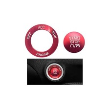 Car Push Start Button Cover, Aluminum Ignition Button Trim with Metal Ring, Red