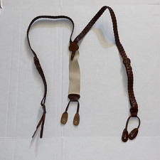 Mens Trafalgar Braided Leather Suspenders Brown Cream Y Back Button