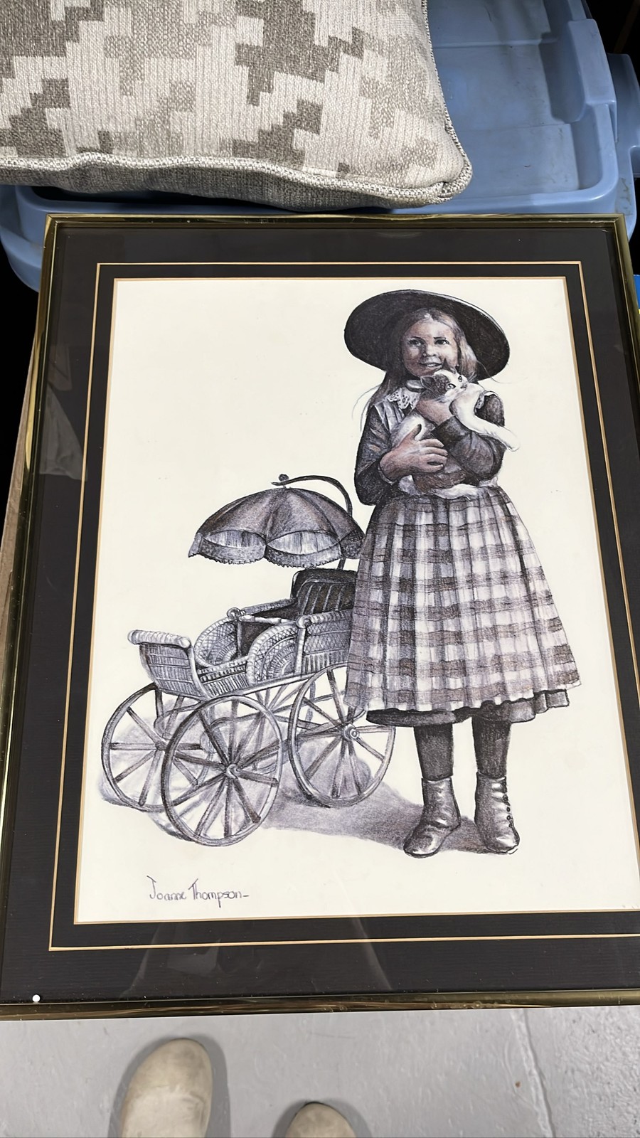 Thompson Girl Holding Cat Stroller Framed Art Print bv b2 